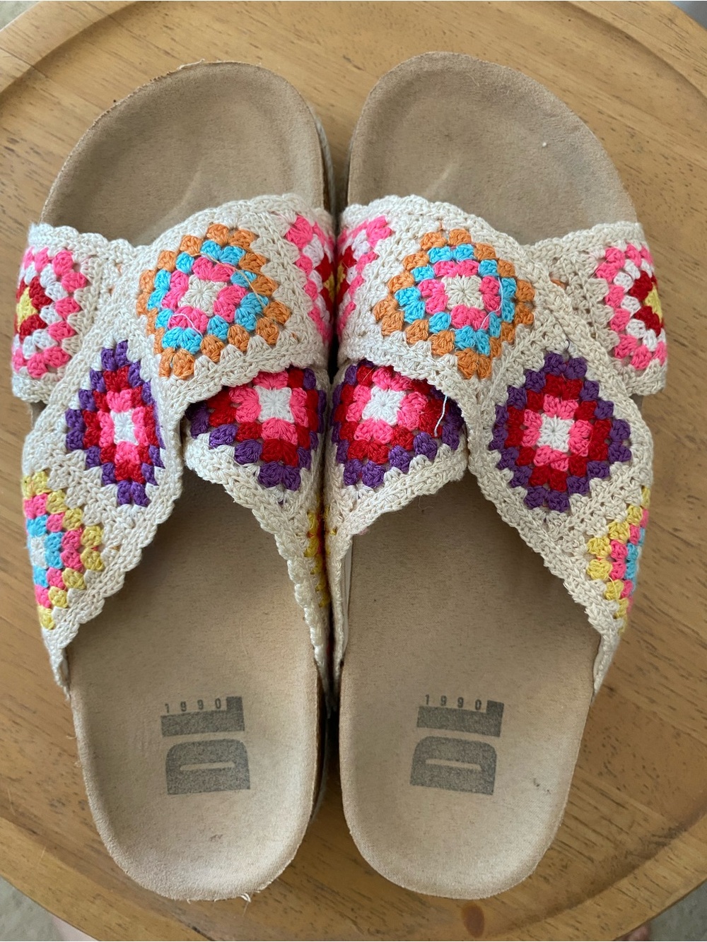 Crochet Slide Sandals with Multicolor Accents